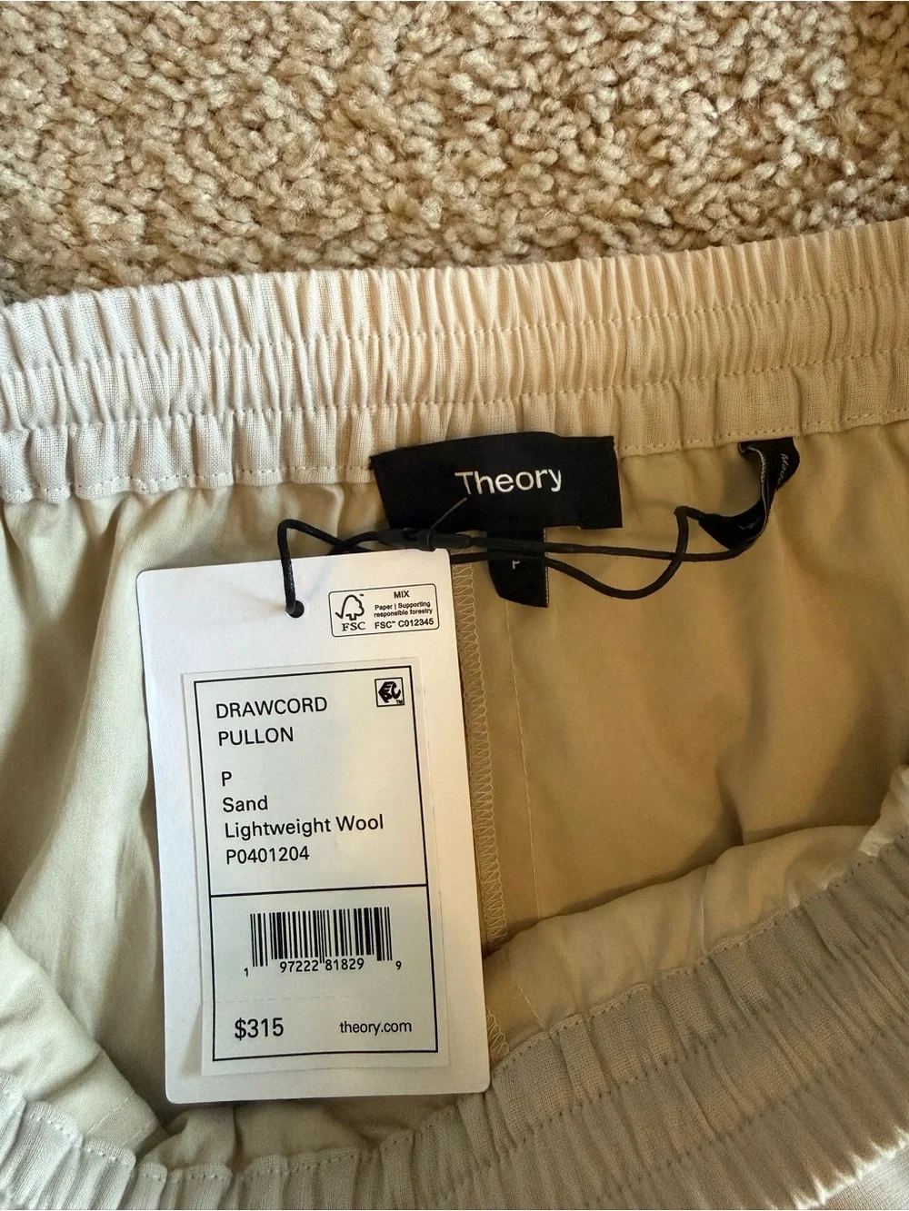 Theory Women’s Cream Drawstring Wide-Leg Pants